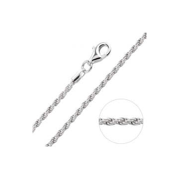 1.2MM 025 Rhodium Plated Rope Chain .925 Sterling Silver Length 16"-30" Inches